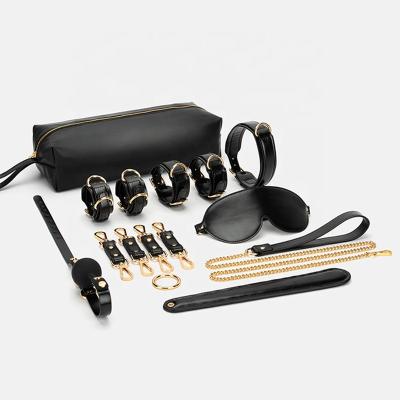 China BDSM sex black PU soft and comfortable stocking 9 pieces set bdsm Japanese slavery costume adult SM for sale