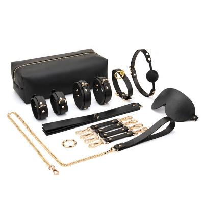 China ADULT Classic Cowhide Storage Bag Nine-Piece Gold Black Sex Toys Set bdsm for sale