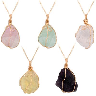 China Irregular Crystal Gold Plated Quartz Choker Wire Necklaces Lnitial Brass Jewelry CLASSIC Natural Stone Pendant Necklace For Women for sale