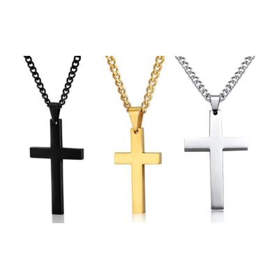 China Fashion Cross Necklace Plated Gold Silver Black Prayer Choker Cross Pendant Necklaces For Men Jewelry Gift OEM Custom Stainless Steel for sale