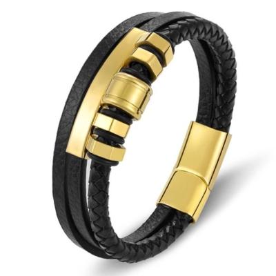 China 2022 Fashion Logo Gold Plated Bangle Jewelry Custom Color Men's Leather Bracelet Casual/Sporting Stainless Steel for sale