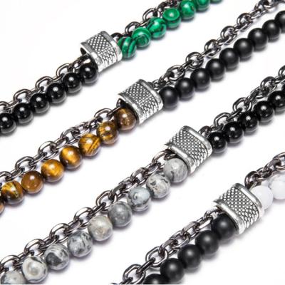 China 2022 Punk Fashion Alloy Bracelet Chain Jewelry 8mm Stone Natural Tiger Eye Lava Turquoise Beaded Bracelets For Men for sale