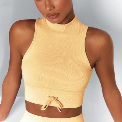 China Striped turtleneck sports bra seamless solid color gather yoga lingerie fitness turtleneck vest for sale