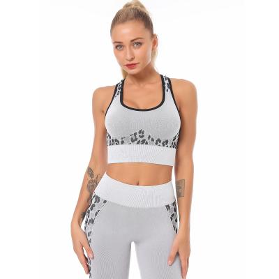 China Seamless knit leopard print breathable top sports running vest fitness yoga bra woman for sale