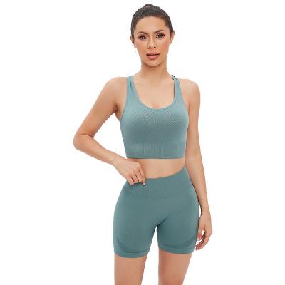 China Yoga suit women's cross-bra short-style seamless sports suit stretch yoga suit for sale