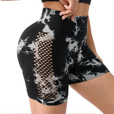 China Tie-dye hollow high waist yoga pants fitness shorts for sale