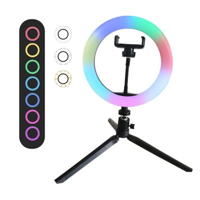 Китай 3000k-6000k Dimmable 8 Inch RGB Colorful LED Ring Flash Fill Light with table tripod For Live Broadcast продается