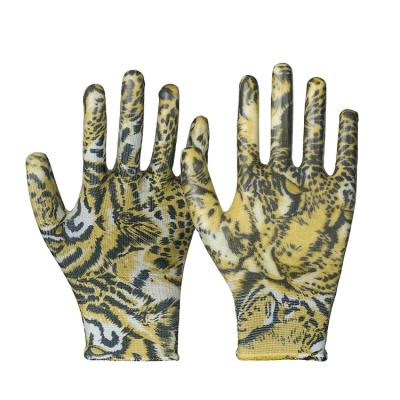 China Flexible Camouflage Flower Printing PU Rubber Coated Garden Work Glove for sale