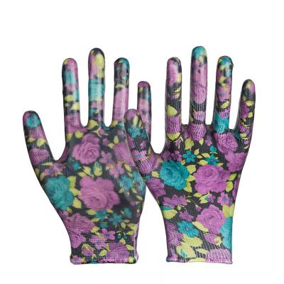 China Flexible Flower Printing Rubber PU Garden Glove for sale