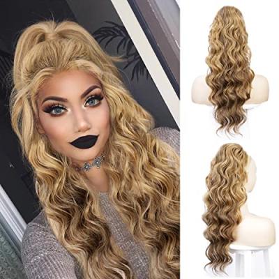 China Wholesale Body Wave Ponytail Extension Wavy Clip In Heat Resistant Synthetic Long Wave Ponytail Ponytail Hair Piece for sale