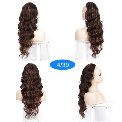 China Wholesale Cheap Long Brown Body Wave Synthetic Hair Extension Heat Resistant Wrap Around Curly Drawstring Ponytail Wigs for sale