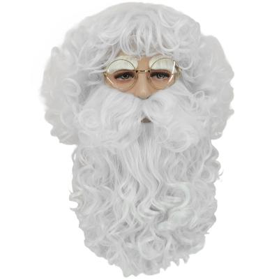 China Natural Christmas Santa Claus Wig Set Appearance with Eyebrow and Wigs Beard Glasses for Saint Nicholas Father Christmas Babbo Natale Cosplay for sale