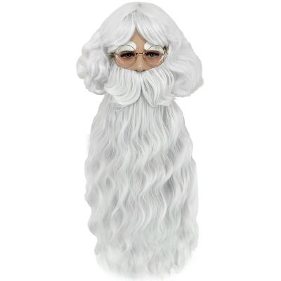 China Natural Christmas Santa Claus Wig Set Appearance with Eyebrow and Wigs Beard Glasses for Saint Nicholas Father Christmas Babbo Natale Cosplay for sale