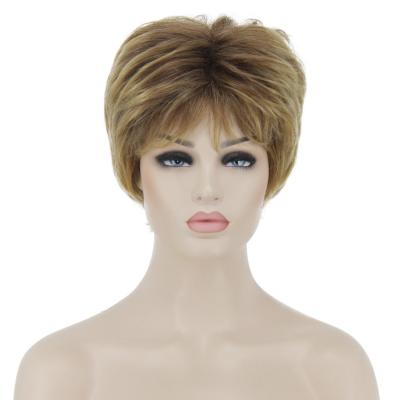 China Wholesale Short Straight Blonde Pixie Cut Wig Short Curly Heat Resistant Synthetic Wigs Machine Made Natural Looking For White Women for sale