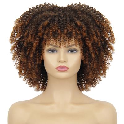 China Wholesale Cheap Wigs Natural Looking With Lowest Price Ombre Brown Curly Hair Wigs Fiber Heat Resistant Wigs For Afro Black Women for sale