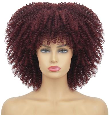 China Synthetic Wigs Wholesale Seller Natural Looking Short Kinky Curly Wig With Bang For Black Women High Quality Bouncy Curl Best Selling Wigs for sale