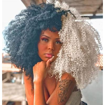 China Hot Selling Afro Natural Looking Kinky Curly Black And White Machine Making Wigs Free Sample High Quality Affordable Wig For Black Women for sale