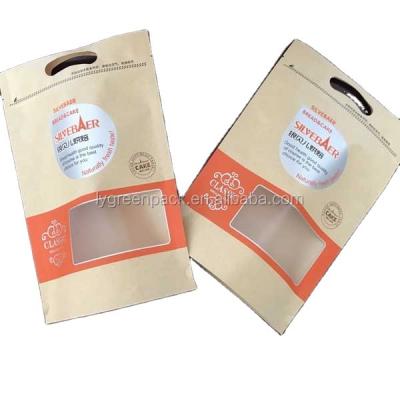 China 500g 1kg Recyclable Zipper Food Packaging Bag China Customized Brown Kraft Paper Bag With Window And Zipper Stand Up Pouch for sale