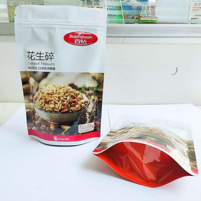 China Plastic Barrier Food Grade Aluminum Foil Packaging Bag Stand Up Pouch With Zipper For Cut Peanuts Food Snack for sale