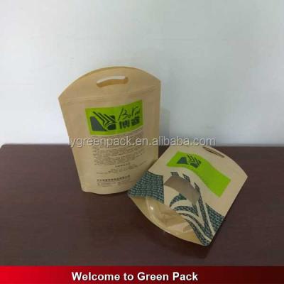 China Recyclable Stand Up Kraft Paper Ziplock Food Packet Bags With Transparent Window for sale