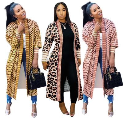 China 2021 Anti-wrinkle Fashion Leopard Print Winter Fall Ladies Long Cardigan Coats For Women for sale