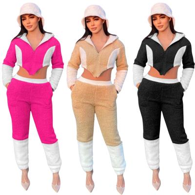 China Fashion Wholesale Anti-pilling Sweatshirt Fleece Hoodies Women Two Piece Set Cropped Two Piece Sets 2 Piece Sets Shear Pant Set for sale