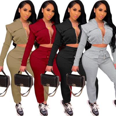 China Wholesale QUICK DRY TROUSER Cropped Zipper Sweatshirt Hoodies 2 Piece Set Women Two Piece Drawstring Pants Set Fashion for sale