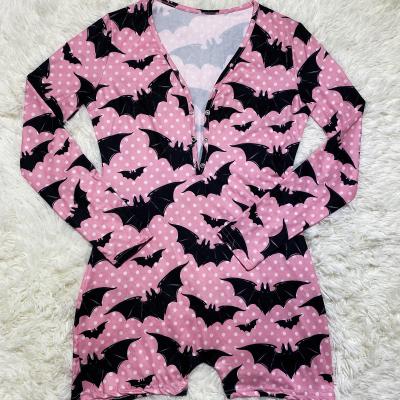 China 2021 Wholesale Women QUICK DRY Long Sleeve Button Sleep Wear Pajamas Halloween Pattern Printed Adult Onesie QUICK DRY for sale