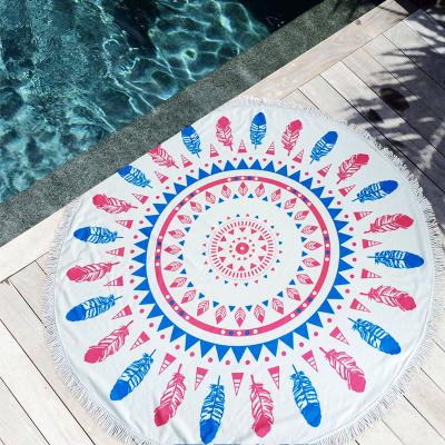 China Viable Large Size Microfiber Printed Round Beach Towel With Fringes Travel Polyester Beach Towel for sale