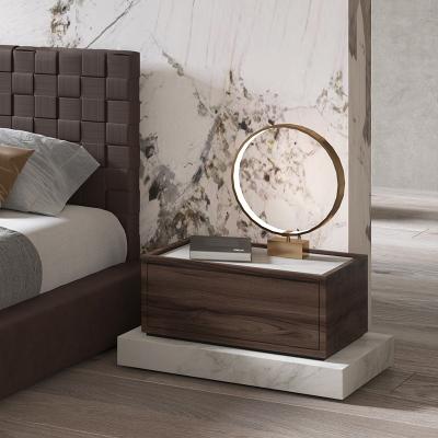 China High Quality Rectangular Natural Marble Nightstand Marble Bedside Table For Bedroom Bedside Solid Wood Stand With Drawer for sale