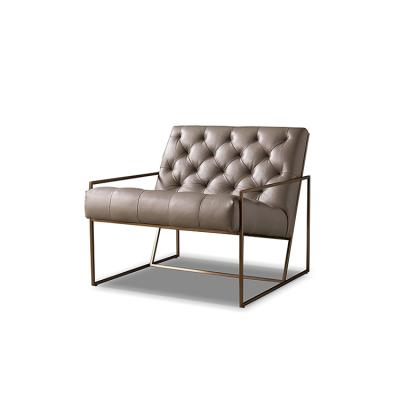 China High End Modern Luxury Tufted Stainless Steel Frame Living Room Leather Chaise Lounge Chairs for sale