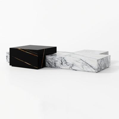 China Modern design natural marble creative coffee table Sahara coffee table set luxury black marble 3 pieces for sale