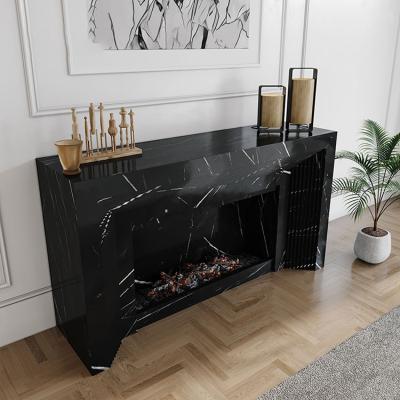 China Convertible Modern Living Room Corner Corridor Tables Black Marble Console Table With Electric Fireplace for sale