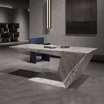 China Modern Luxury White Marble Home Office President Desk Minimalist Executive Natural Marble Desk for sale