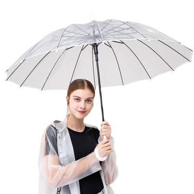 China Custom Plastic Umbrella Transparent Automatic Upright Eco-Friendly Logo Environmental Protection Umbrella Long Handle Pvc Umbrella for sale