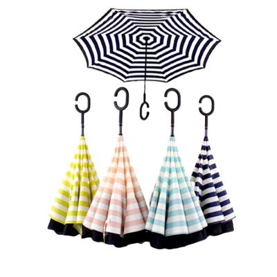 China Sunny Rainy Multifunction Parasol Casual Outdoor Umbrella Multi Color Band Reverse Pattern Straight Handle Umbrellas for sale