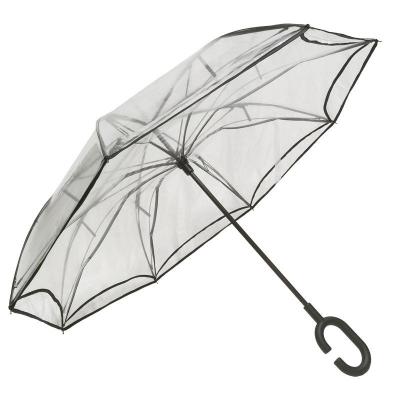 China Factory Wholesale Casual Double-Layer Transparent Poe Umbrella Fixed C Hand-held Rainproof Reverse Umbrella for sale