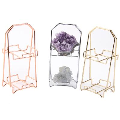 China Double-Layer Metal Frame Metal Display Rack Crystal Mineral Display Stand for sale