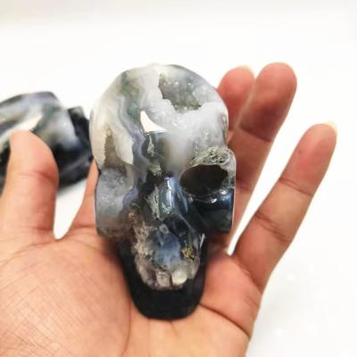 China China Ocean Grass Agate Quartz Crystal Skulls Hand Carved For Sale for sale