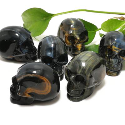 China Wholesale China Tiger Eye Crystal Skulls Blue High Quality Tiger Eye Stone Skulls for sale