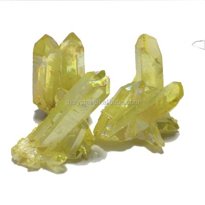 China Wholesale High Quality China Aura Quartz Electroplated Angel Quartz Yellow Cluster For Decorums for sale