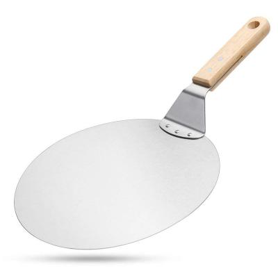 China Aluminum Pizza Spatula Stored Foldable Pizza Paddle With Wooden Handle Great For Bread Or Baking Baguette for sale