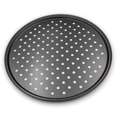 China Amazon Sustainable 12 Inch Hot Carbon Steel With Holes For Homemade Kitchen Restaurant Oven Pizza Home Baking Pan for sale