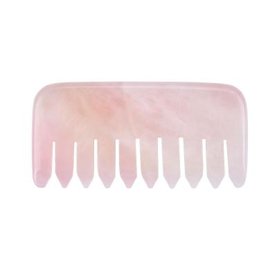 China Rose Quartz Scalp Massager Crystal Healing Stone Head Natural Acupuncture Hair Comb Scraping Tools for sale