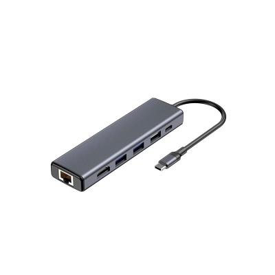 China Aluminum+ABS USB-C Hub 6in1, 1*USB-A 3.0 + 2*USB 2.0 + USB-C PD100W Charging + HD-MI 4K 30Hz + Ethernet Adapter for sale