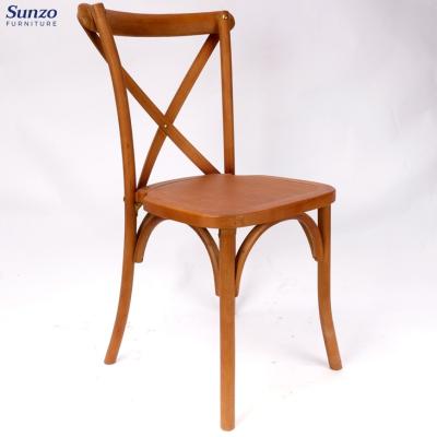 China Stackable Farmhouse Wooden Cross Rattan Back Chair For Event Wedding Restaurant for sale