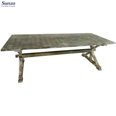 China Hot Selling Antique Wooden Farmhouse Wedding Dining Table Wooden Event Table Rental Wooden Dining Table for sale