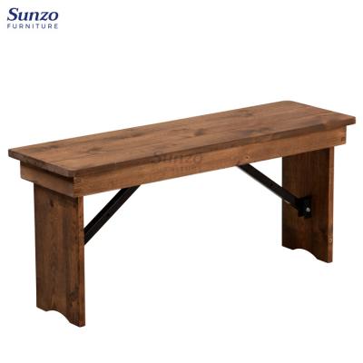 China Foldable Rustic Solid Pine Wood Folding Farmhouse Bench for sale