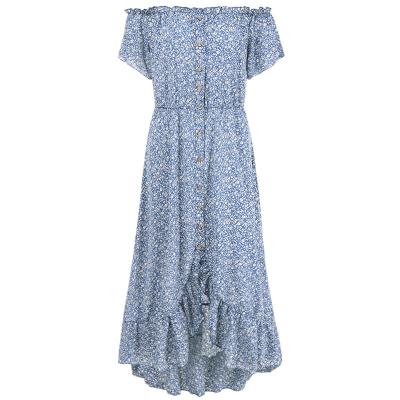 China Breathable Fashion Flower Elegant Casual Women Dress With Short Sleeve, V-Neck for sale