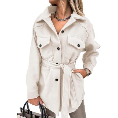 China Autumn Thin Coat Turn-Down Collar Fashion Women's Outerwear Long Sleeve Casual Solid Overcoat Breathable Single Breasted Lace Up Coat for sale